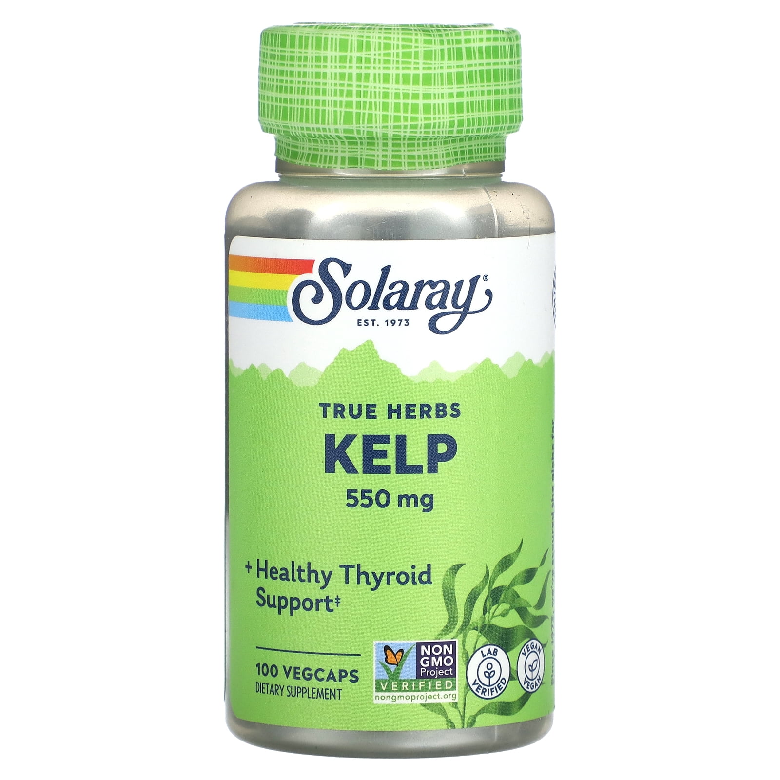 Solaray Kelp 550 mg with Folic Acid for Healthy Thyroid Function, Energy & Metabolism Support | Non-GMO | 100 VegCaps