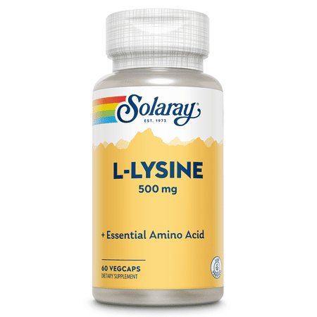 SOLARAY L Lysine 500 mg Capsules - Free-Form Essential Amino Acids Supplement - Powerful Wellness Support with L-Lysine Amino Acid - Lab Verified, 60-Day Guarantee, 60 Servings, 60 VegCaps