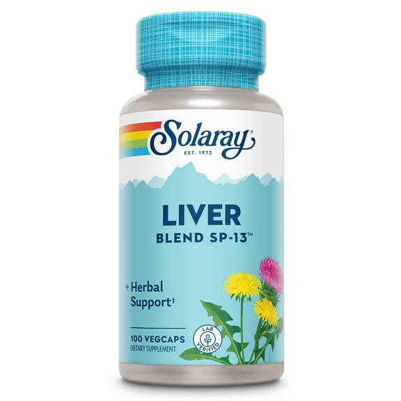 Solaray Liver Blend SP-13 | Healthy Liver & Kidney Support with Milk Thistle, Dandelion, Artichoke Leaf, Kelp, Peppermint Aerial & More | 100 VegCaps