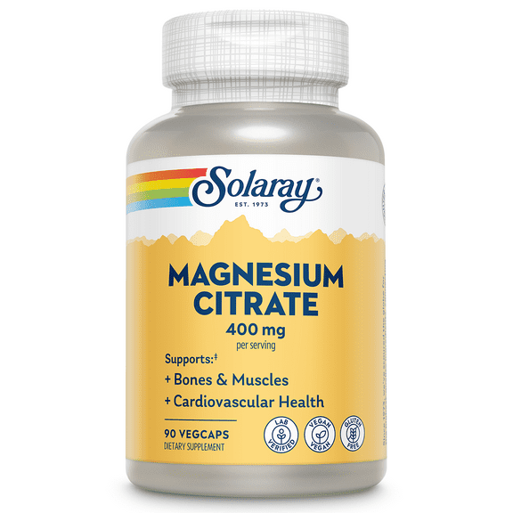 SOLARAY Magnesium Citrate 400mg - Magnesium Supplement - Bone Health, Muscle, Relaxation and Heart Health Support - Enhanced Absorption, Vegan, Gluten Free, 60-Day Guarantee, 30 Servings, 90 VegCaps