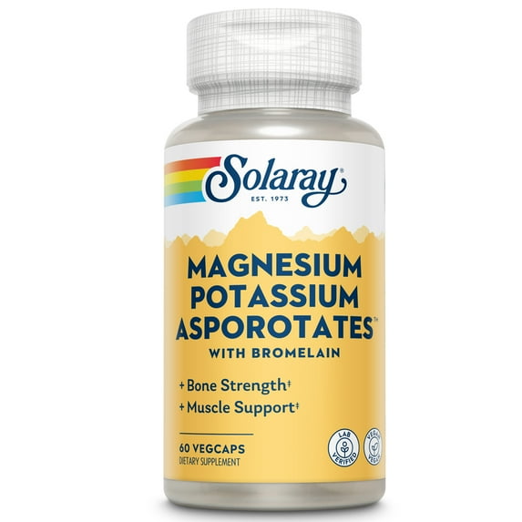 Solaray Magnesium & Potassium Asporotates w/ Bromelain, Healthy Electrolyte, Bone & Muscle Support, 30 Serv, 60 VegCaps