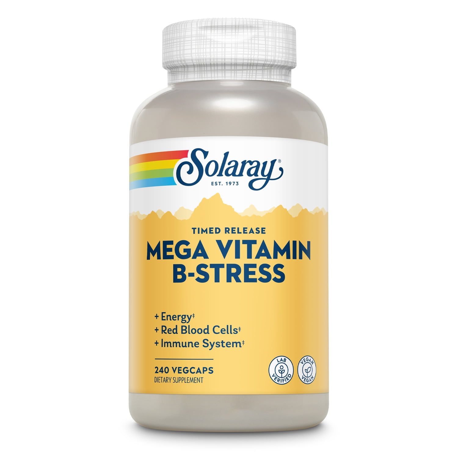 Solaray Mega Vitamin B-Stress, Two-Stage Timed-Release | Specially Formulated w/ B Complex Vitamins for Stress Support | Non-GMO | Vegan | 240 Tabs