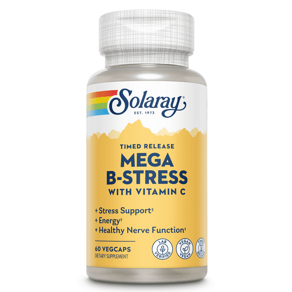 Solaray Mega Vitamin B-Stress, Two-Stage Timed-Release | Specially Formulated w/ B Complex Vitamins for Stress Support | Non-GMO | Vegan | 60 Tabs