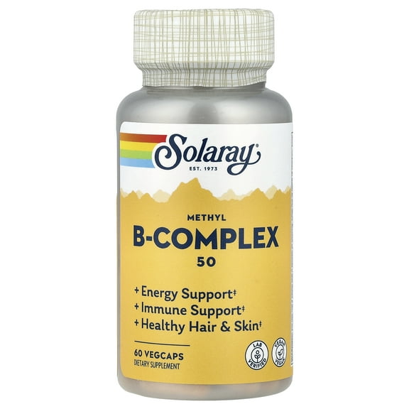 Solaray Methyl B-Complex 50mg | Methylated Forms of Folate & B-12 | Healthy Hair & Skin, Nerves, Immune Function & Metabolism Support | 60 VegCaps
