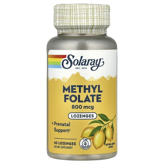 Solaray Methyl Folate, Lemon, 800 mcg, 60 Lozenges