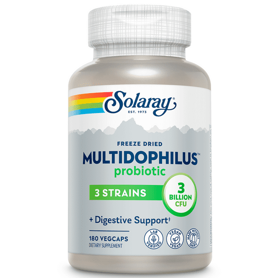 Solaray Multidophilus 3 Freeze Dried | 3 Billion CFU | Probiotics L. acidophilus, B. bifidum, and L. bulgaricus for Healthy Gut Support | 180 VegCaps