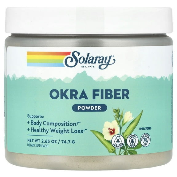 Solaray Okra Fiber Powder, Unflavored, 2.63 oz (74.7 g)