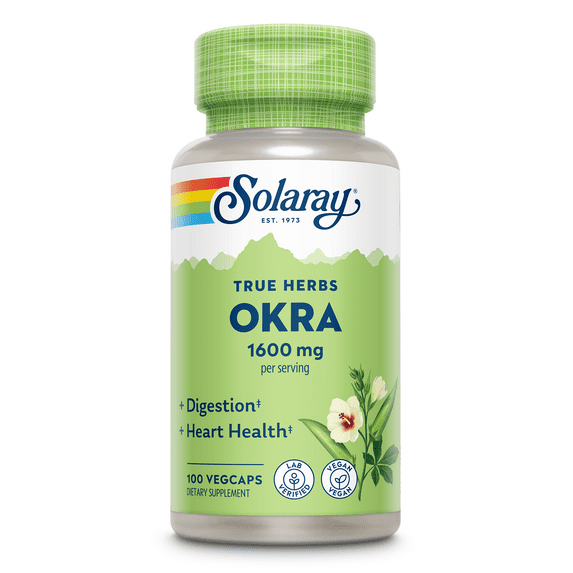 Solaray Okra Fruit 1600 mg, Healthy Digestion, Regularity & Cardiovascular Support, Soluble Fiber, 25 Serv, 100 VegCaps