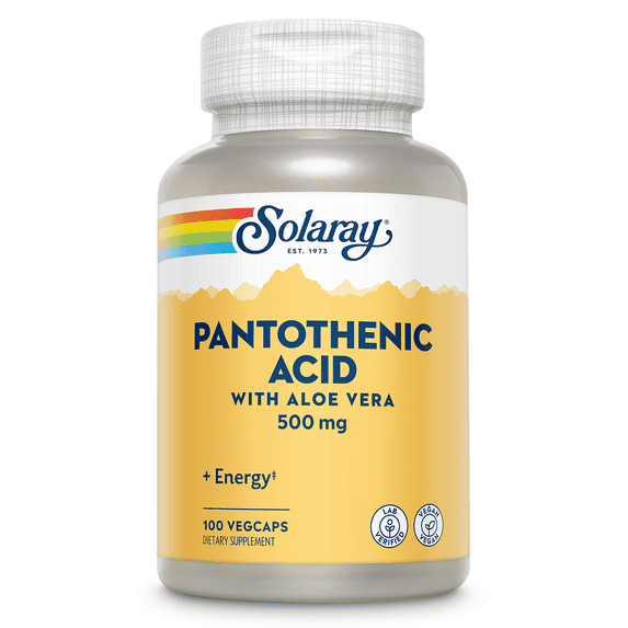 Solaray Pantothenic Acid 500mg | Vitamin B-5 for Coenzyme-A Production & Energy Metabolism | For Hair, Skin, Nails & Digestive Support | 100 VegCaps
