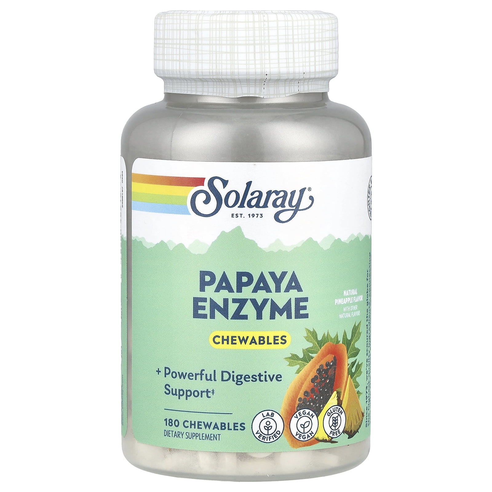 Solaray, Papaya Enzyme Chewables, 180 Ct, Natural Pineapple Flavor