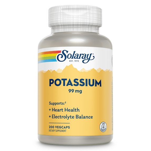 Solaray Potassium 99 mg, Fluid & Electrolyte Balance Formula, Cardiovascular, Nerve & Muscle Health Support, 200 VegCaps
