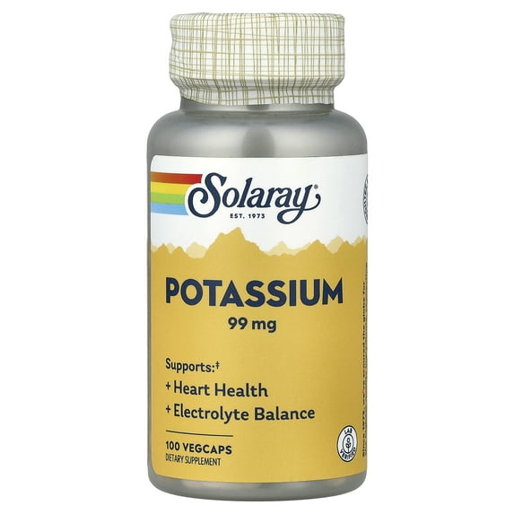 Solaray Potassium 99 mg Amino Acid Complex | Fluid & Electrolyte Balance Formula | Heart, Nerve & Muscle Function Support | Lab Verified | 100 VegCaps