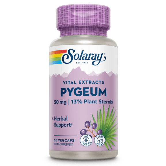 Solaray Pygeum Bark Extract 50mg | Healthy Prostate Support | Guaranteed to Contain 6.5mg Total Plant Sterols | Non-GMO | 60 VegCaps