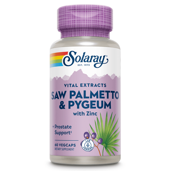 Solaray Pygeum and Saw Palmetto Berry Extracts | Mens Health & Prostate Function Support | Zinc, B-6, Pumpkin Seed & Amino Acids | 60 VegCaps