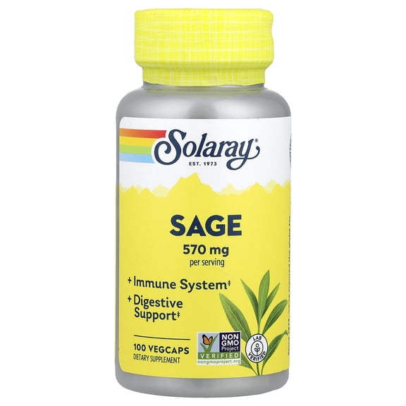 Solaray Sage Leaf | 570mg per serving | Healthy Body Odor & Perspiration, Immune Function, and Nervous & Digestive System Support | 100 VegCaps