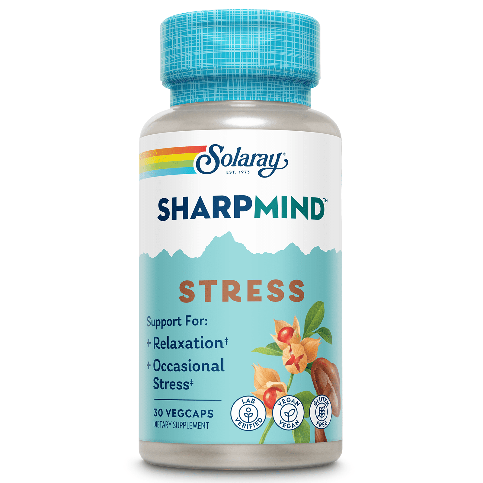 Solaray SharpMind Stress, Nootropic Mood Support Supplement, For Relaxation and Occasional Stress Relief Support, Adaptogen with Ashwagandha, L Theanine, 60 Day Money Guarantee, 30 Serv 30 VegCaps