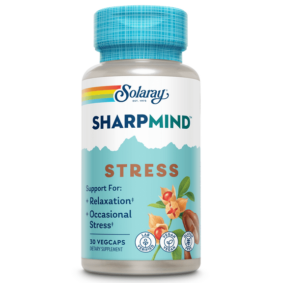 Solaray SharpMind Stress, Nootropic Mood Support Supplement, For Relaxation and Occasional Stress Relief Support, Adaptogen with Ashwagandha, L Theanine, 60 Day Money Guarantee, 30 Serv 30 VegCaps