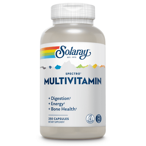 Solaray Spectro Multivitamin, No Iron | Cal/Mag, Energizing Greens & Herbs w/ Digestive Enzymes | 42 Serv | 250 Caps