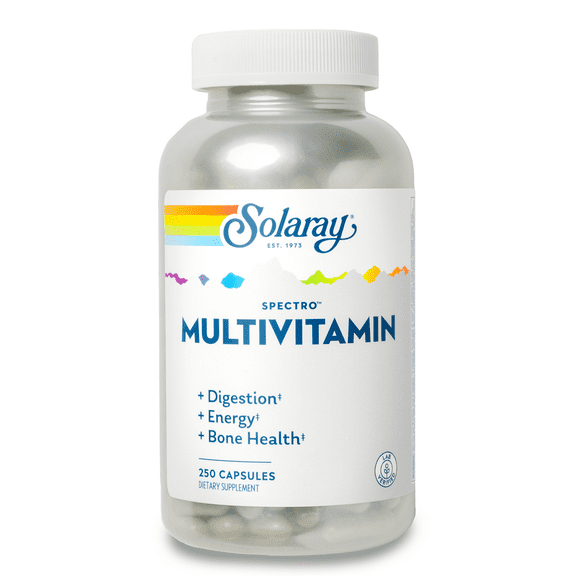 Solaray Spectro Multivitamin with Iron | Cal/Mag, Energizing Greens & Herbs with Digestive Enzymes | 250 Caps | 42 Serv.
