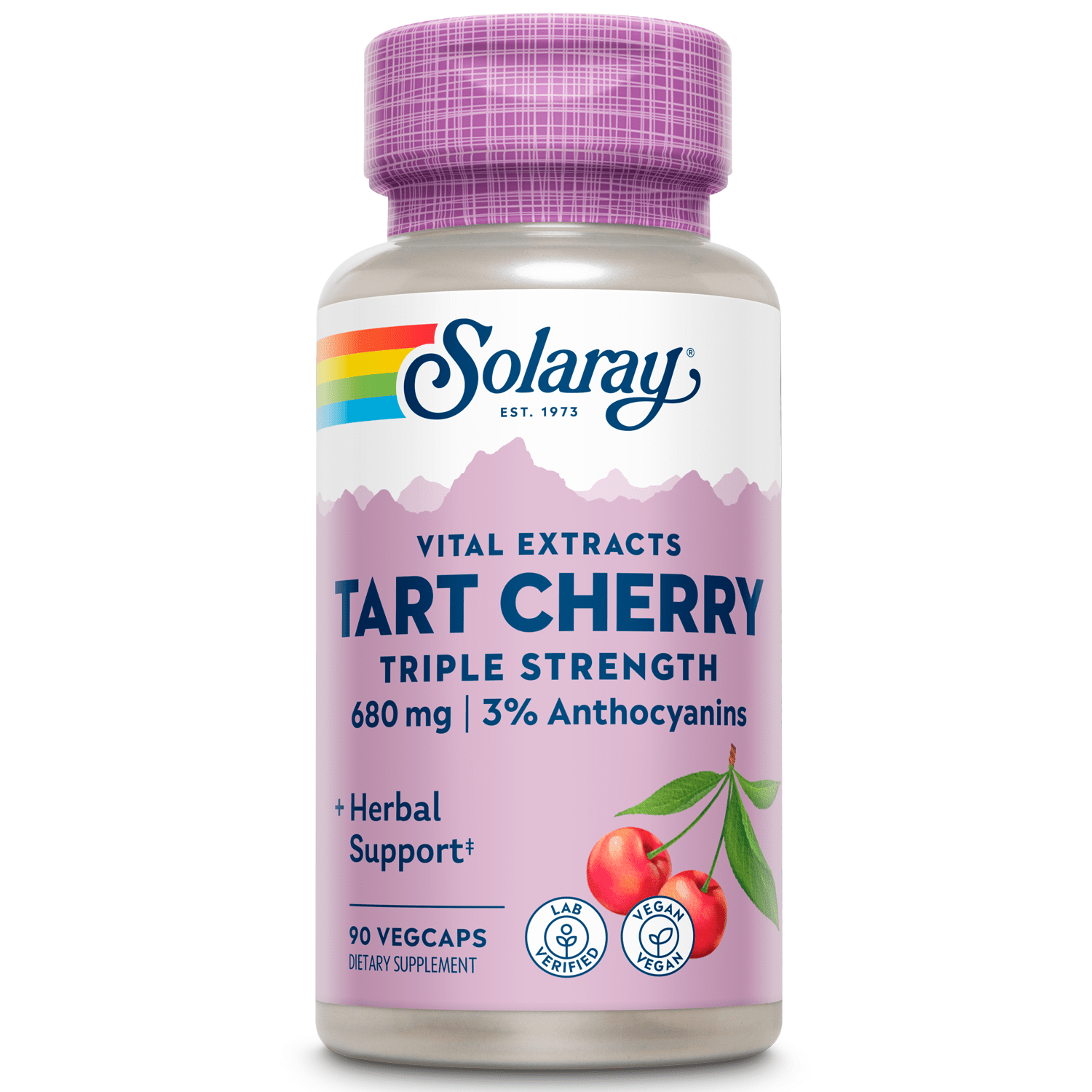 Solaray  Triple Strength Tart Cherry Fruit Extract | Helps Support Healthy Uric Acid Levels w/ Antioxidants & Anthocyanins | Non-GMO & Vegan | 90ct
