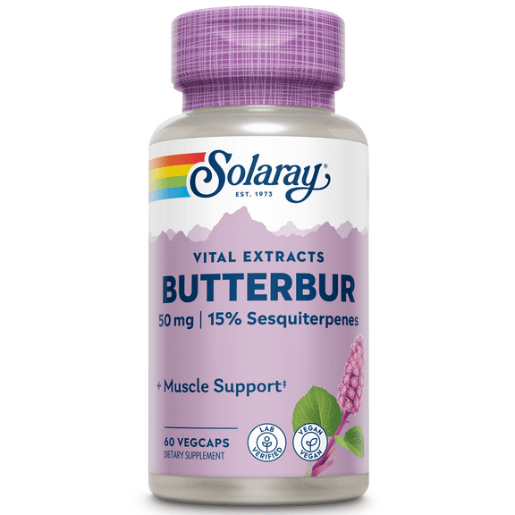 Solaray Butterbur Root Extract 50mg | Support for Healthy Vascular Smooth Muscle, Blood Flow, Respiratory Function & Urinary System Health | 60ct