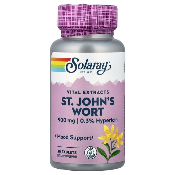 Solaray St. Johns Wort Aerial Extract One Daily 900mg | Standardized w/ 0.3% Hypericin for Mood Stability & Brain Health Support | Non-GMO | 30 Ct
