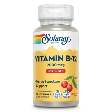 Solaray Vitamin B-12 2000 mcg, Sugar-Free Natural Cherry Flavor, Healthy Energy & Red Blood Cell Support, 90 Lozenges