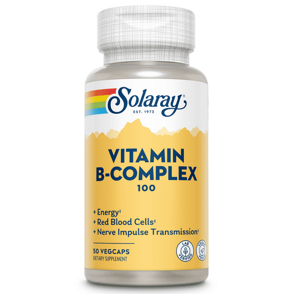 Solaray Vitamin B-Complex 100 mg, Healthy Energy, Blood Cell Formation & Nerve Impulse Transmission Support, 50 VegCaps