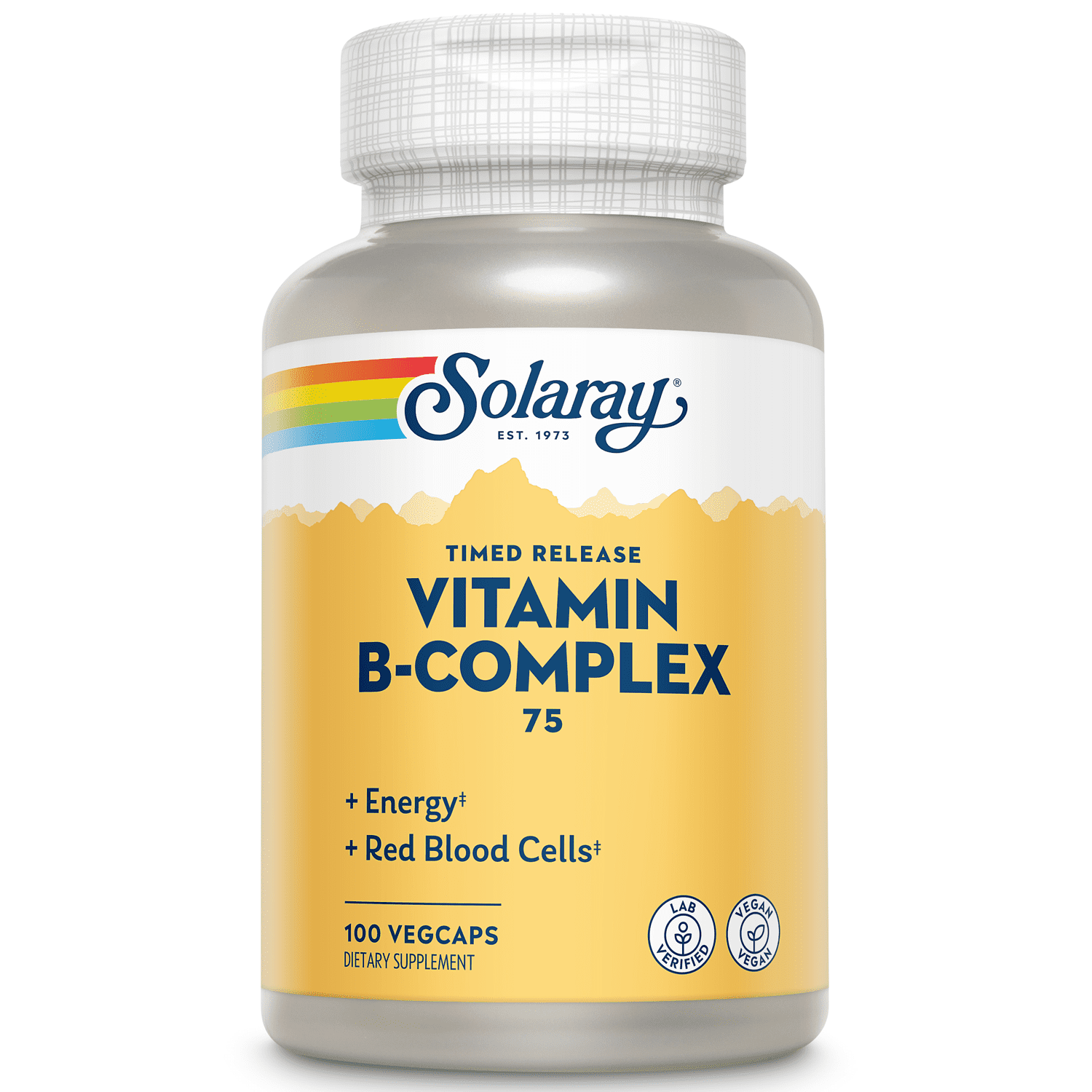Solaray Vitamin B-Complex 75mg | Two-Stage Timed-Release for Extended Availability | Support for Hair, Skin, Nails, Nerves, Immune Function | 100 CT