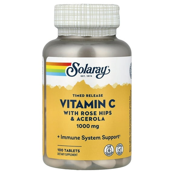 Solaray Vitamin C w/ Rose Hips & Acerola, 1000mg, Two-Stage Timed-Release Healthy Immune Function (250 Tabs) ( 100 Servings, 100 Tablets)