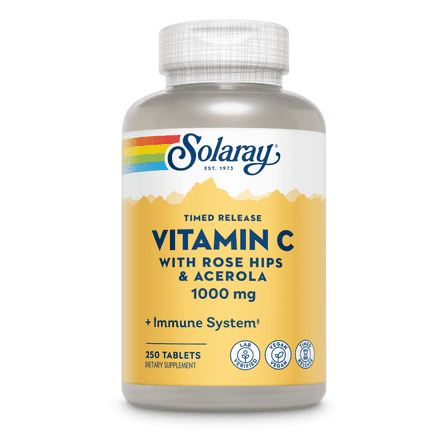 SOLARAY Vitamin C 1000mg Timed Release Capsules with Rose Hips & Acerola Bioflavonoids, Two-Stage for High Absorption & All Day Immune Function Support, 60 Day Guarantee (50 Servings, 250 Tablets)