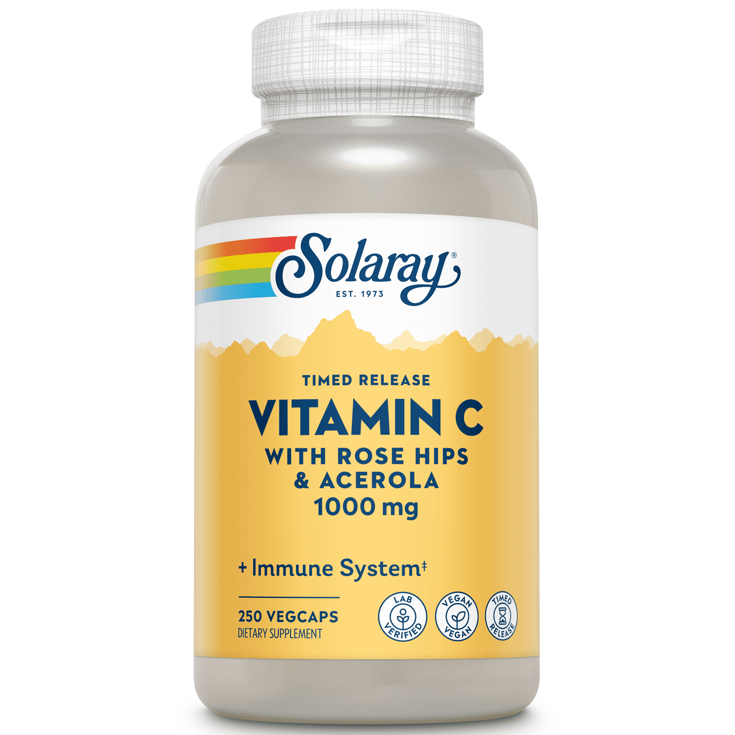 Solaray Vitamin C wRose Hips & Acerola | 1000mg | Two-Stage Timed-Release Healthy Immune Function 250 VegCaps