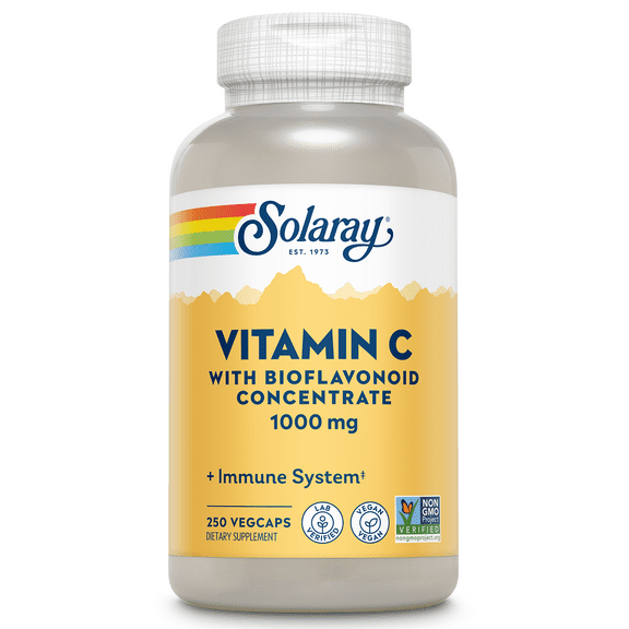 Solaray Vitamin C with Bioflavonoid Concentrate 1000mg, Healthy Immune Function, Skin, Hair & Nails Support, 250 VegCaps