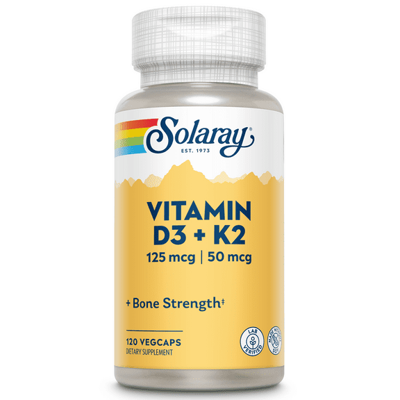 Solaray Vitamin D3   K2 | D & K Vitamins for Calcium Absorption and Support for Healthy Cardiovascular System & Arteries | Non-GMO & No Soy | 120CT