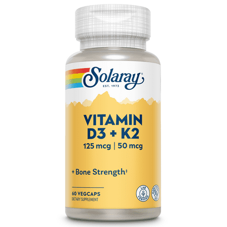 Solaray Vitamin D3 + K2 | D & K Vitamins for Calcium Absorption and Support for Healthy Cardiovascular System & Arteries | Non-GMO & No Soy | 60 CT