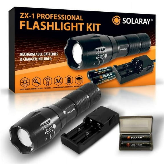 Solaray FLA-ZX1-KIT ZX-1 Rechargeable LED Tactical Flashlight Kit