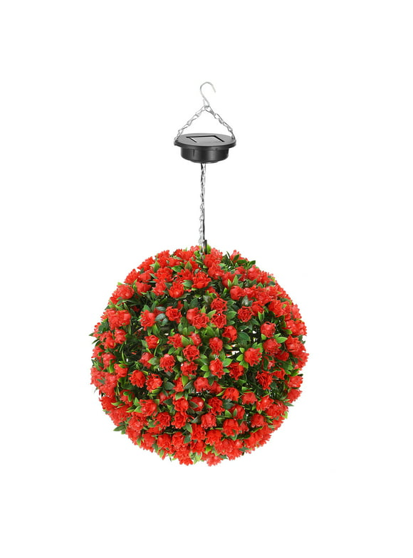Solarek 20 LED Artificial Rose Flower Topiary Ball Solar Powered Hanging Light Ball for Home Garden Fence Balcony