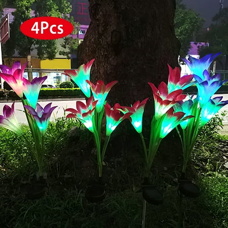 Solarek 4Pcs Outdoor Solar Garden Stake Lights Multi-color Changing Lily Flower LED Lamp Decorative Landscape Lamp with 16Pcs LED Beads IP65 Waterproof