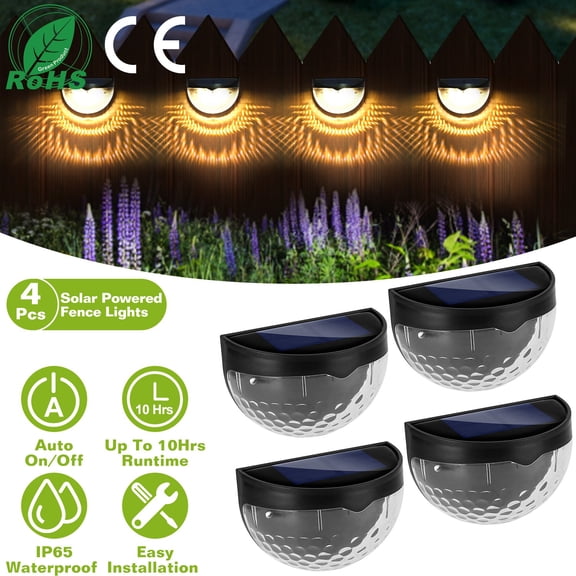 Solarek 4Pcs Solar Fence Lights with Dusk To Dawn Sensor Wall Mount Gutter LED Lamps