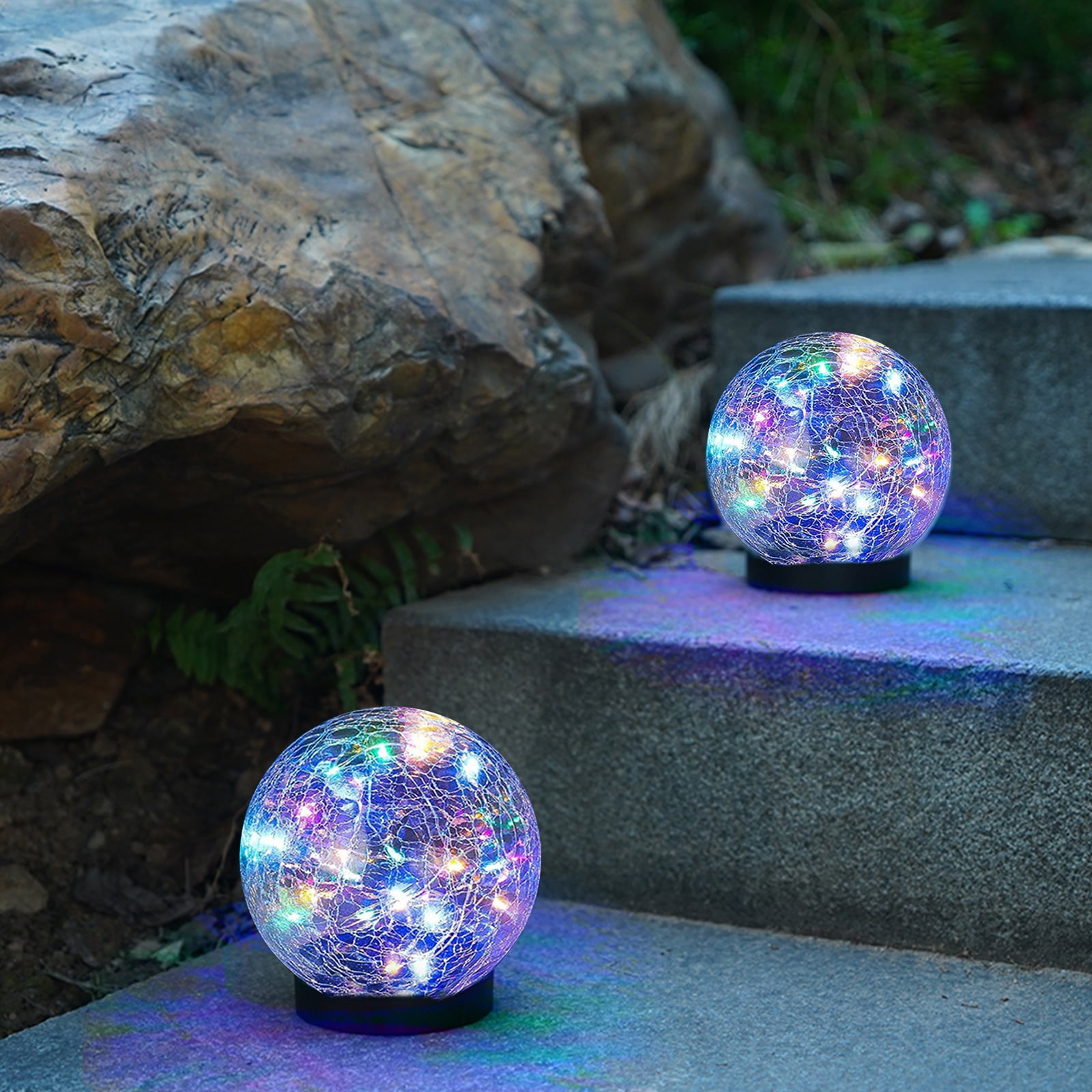 Solarera 2 Pcs Globe Solar Lights, Outdoor Decorative Cracked Glass