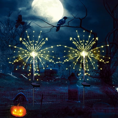 OriginalSourcing Solar Firework Light, 120 LED Solar Lights Outdoor - 2 Pack Solar Garden Lights Outdoor Decorative for Walkway Patio Backyard Yard Lawn Halloween Christmas, Warm White
