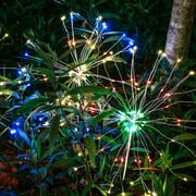 Solarera Solar Firework Light Set of 2, 120 LED Outdoor Solar Garden Decorative Stake Lights for Walkway Pathway Backyard 4th of July Decorations - Multi-Color