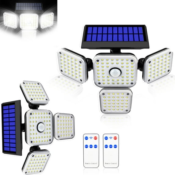 OriginalSourcing Solar Lights Outdoor, 2 Pack 144 LED Wireless Solar Motion Sensor Lights, 3 Adjustable Heads, 270°Wide Angle Illumination, IP65 Waterproof, Security LED Flood Lights Christmas Decor