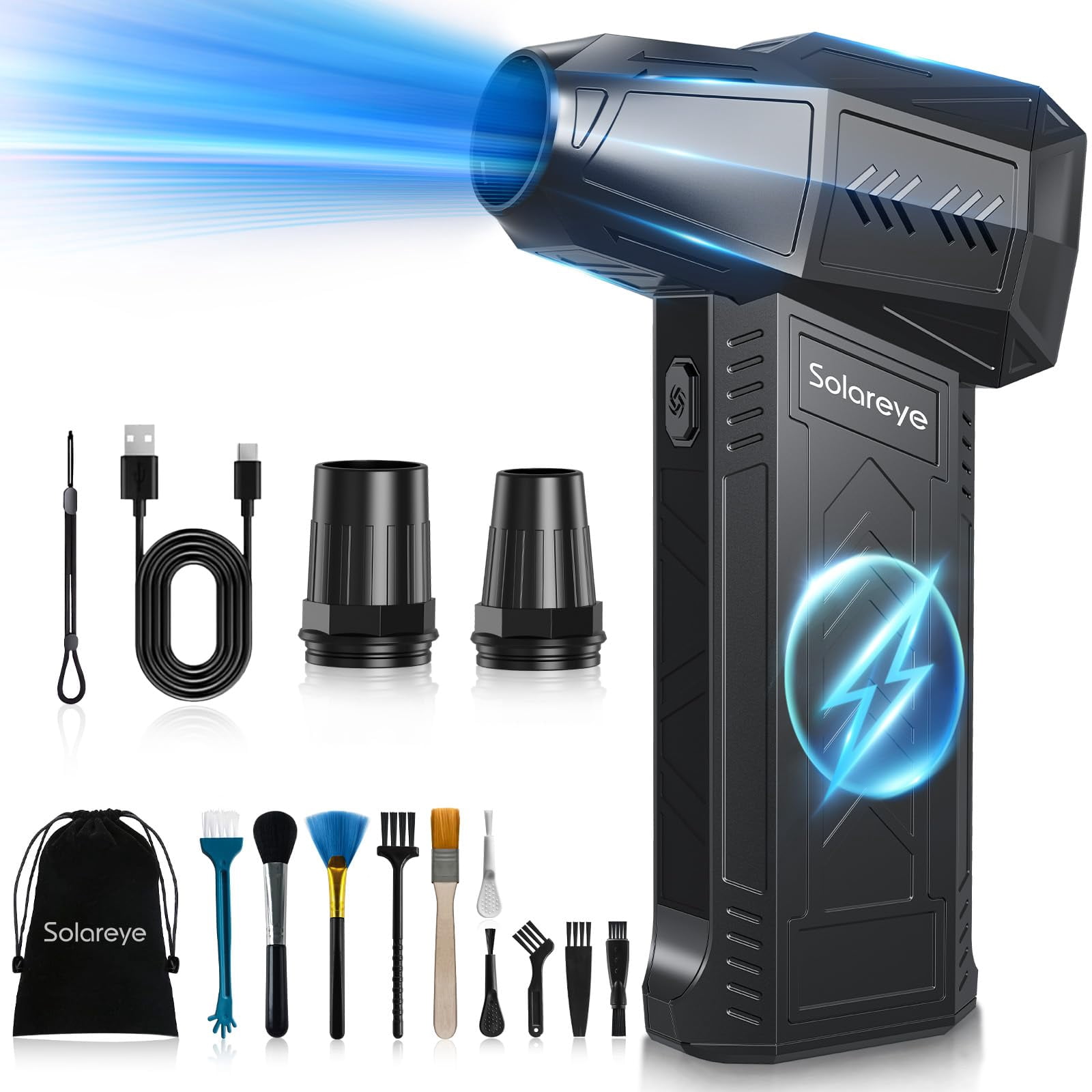 APPS2Car Compressed Air Duster, 130000RPM Air Blower, 1-10 Gear Adjustable Air Duster With LED Display, Type-C Rechargeable Compressed Air Cleaner For