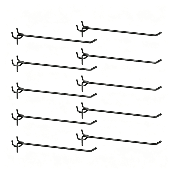 Solargess 10pcs Pegboard Shelving Hooks 10" Stainless Steel Peg Board Display Hook Hanging Holders Wall Mount Organize Tools for Workbench Garage Kitchen Store,Black