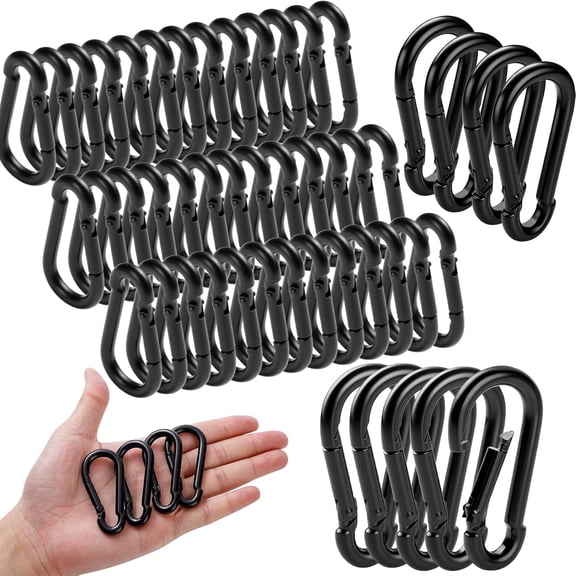Solargess 50Pcs M5 Spring Snap Hooks Black Carabiner Clip Heavy Duty Small Chain Link,2 Small Carbiners Zinc-Galvanized Steel 3/16 Chain