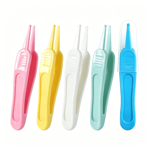 Solargess 5PCS Nose Cleaning Tweezers, 5 Colors Baby Nose Picker, Round Head | Effective Booger Remover Tool, Ear & Navel Cleaner Clip for Baby's Care, Safe Baby Nose Picker