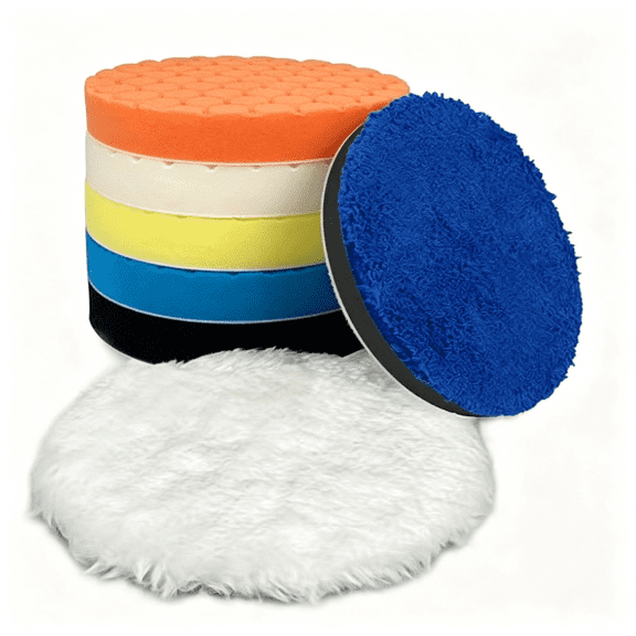 Solargess 6" Buffing Polishing Pads, 6Pcs 6.5inch 150mm for 6 Inch Backing Plate, Compound Buffing Sponge Pads and Woolen Pads Cutting Polishing Pad Kit for Car Buffer Polisher (Honeycomb Structure)