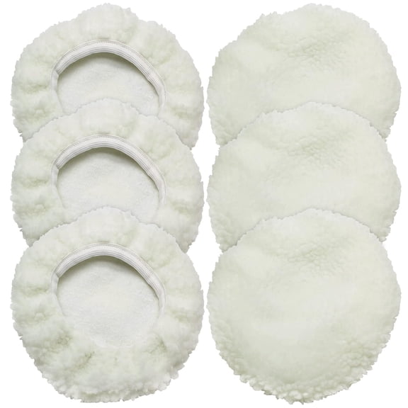 Solargess 6 Pc Car Polishing Bonnet Buffing Pad, White, 10 Inch Buffer Pads 9"-10", Lamb Fleece | Lamb Fleece, Buffing Pad Cover, For Car Polisher
