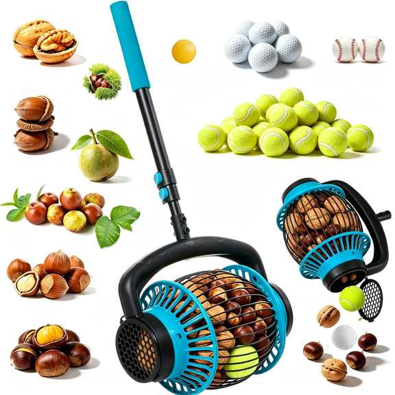 Solargess Acorn Picker Upper Roller for Garden,Sweet Gum Ball & Nut & Walnut Gatherer | Operated Side Dump Release, 1 Gallon Yard Collector for Nuts, Walnuts, Hickory, Seeds, Pecan, Pinecone